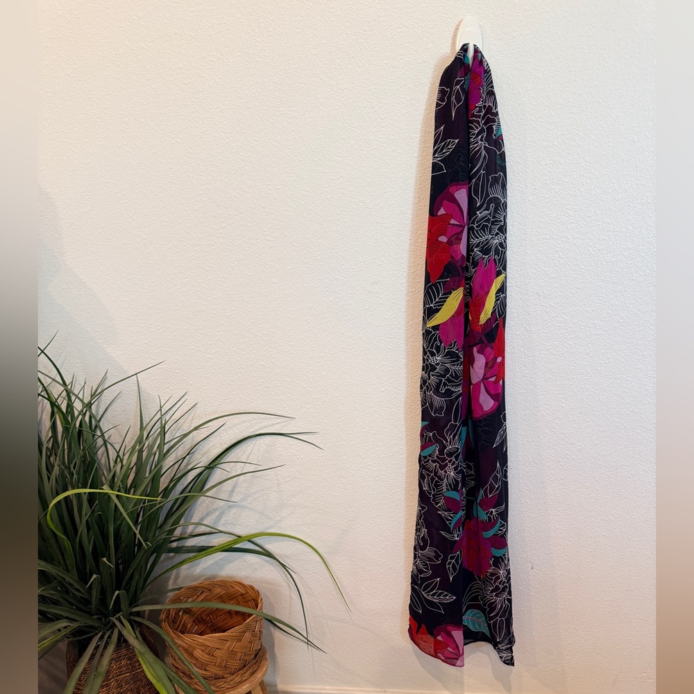 Susan Graver Floral Sheer Long Rectangular Scarf Tropical Cruise Hawaiian OS